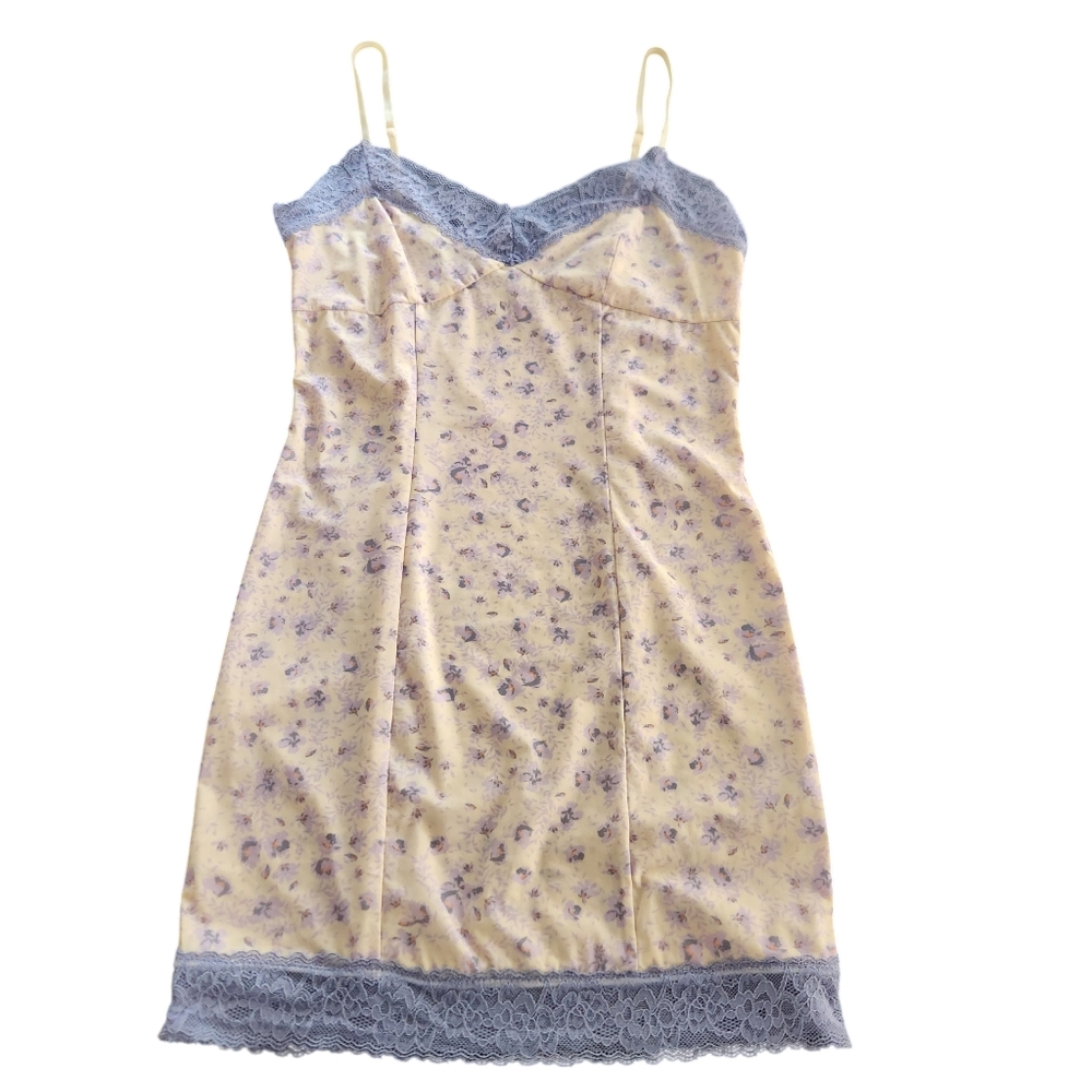 Intimately Free People Bodycon Lace Trim Floral Slip Dress Cream Women's Size XS